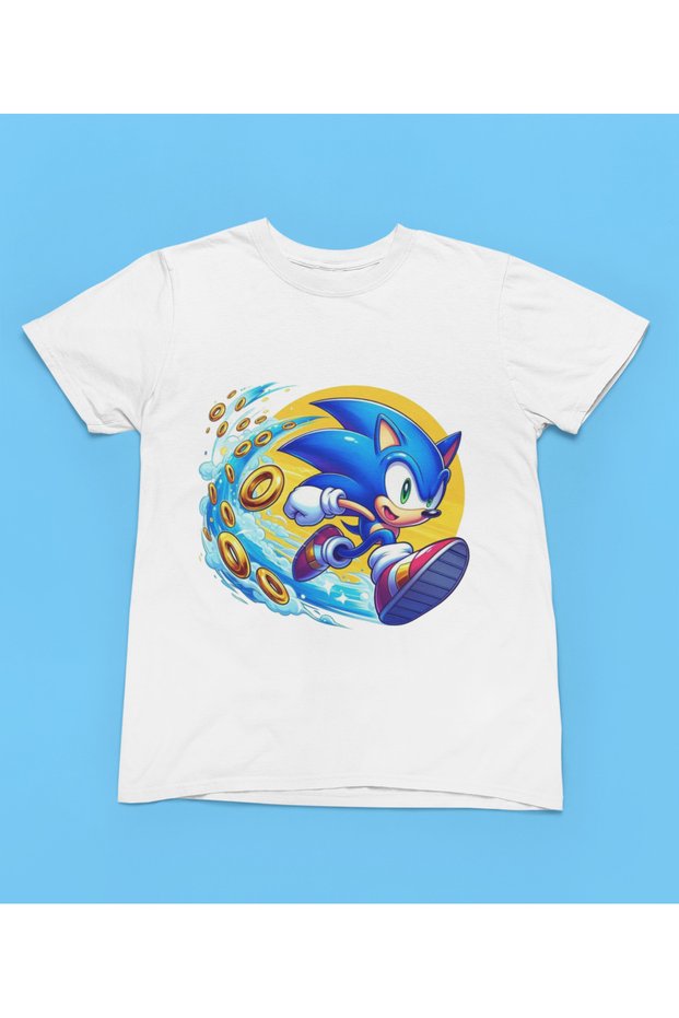 Stil-X Sonic Printed Children's Tshirt, 100% Cotton, Black, White, Red, Yellow