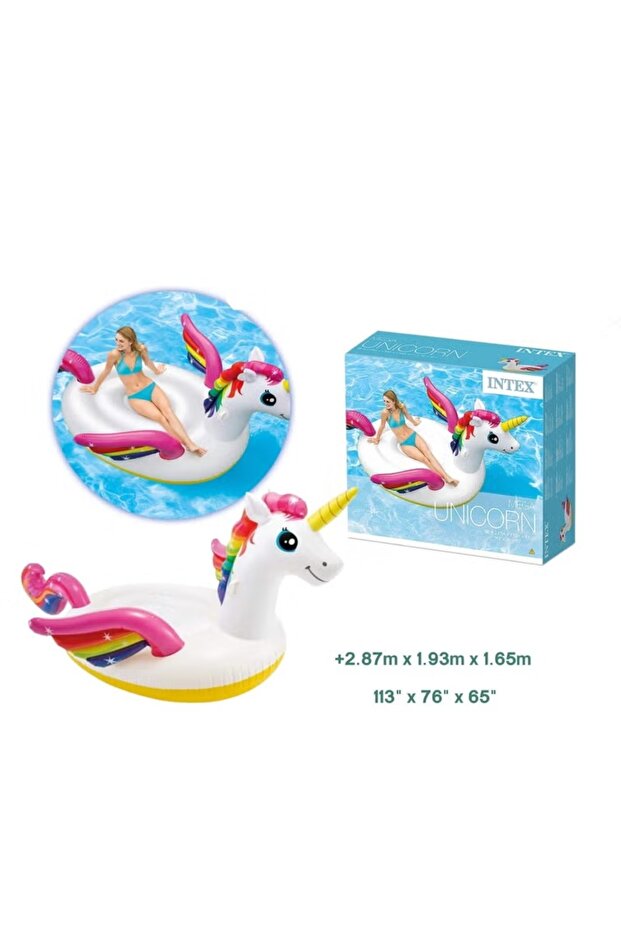 عوامة سباحة قابلة للنفخ على شكل وحيد القرن - ملونة ومتينة - 2