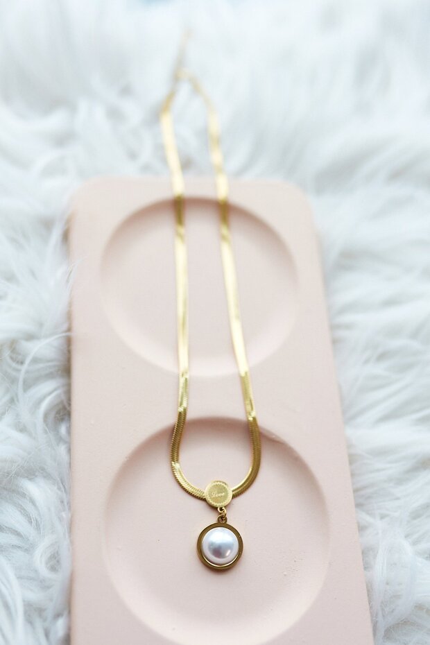 Italian Chain Steel Necklace with Small Pearl