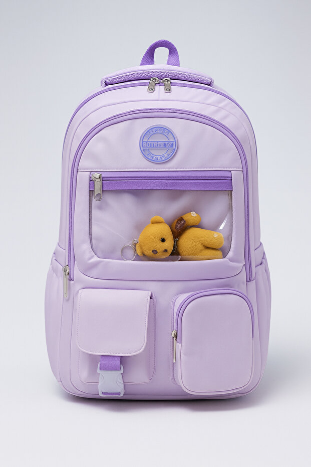Lilac Kawaii Korean Style Backpack, Waterproof Teddy Bear School Bag, 40X28X18Cm