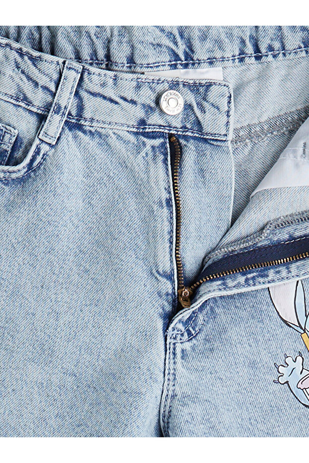 Stitch Baskılı Kız Çocuk Jean Şort - 2