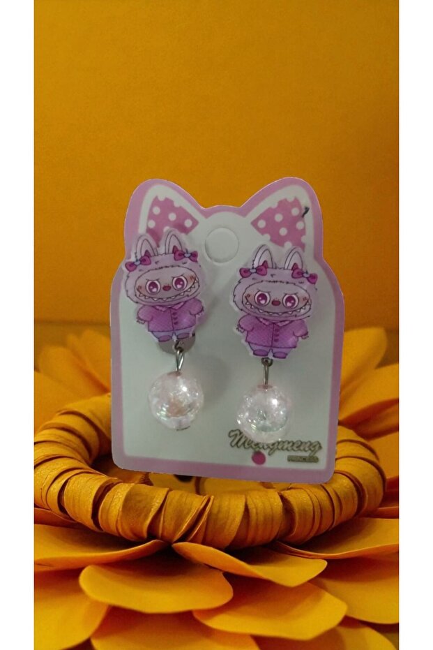 Cute Labubu Figure with Glitter Inside and Hanging Bead Clip