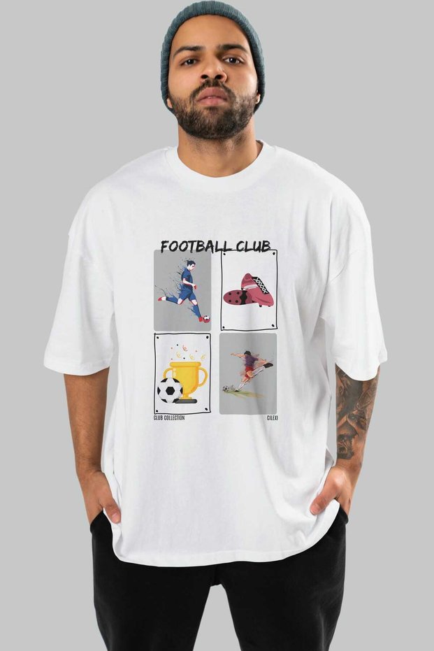 Football Club Pre-Printed White Oversize T-Shirt Men's Women's 100% Cotton Crew Neck T-Shirt