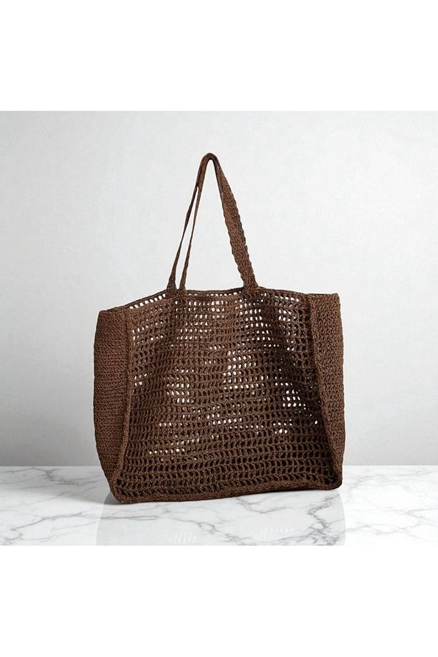 Hasır El Yapımı Örgü Çanta, Kadın Omuz Çantası, Plaj Çantası, Handmade Tasarım - 1