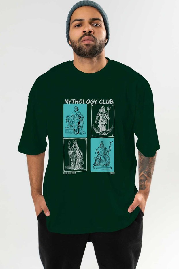 Mythology Club Front Printed Green Oversize T-Shirt Men Women 100% Cotton Crew Neck T-Shirt