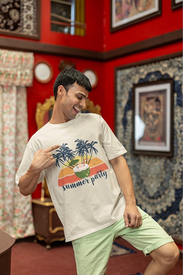 Men/Women Summer Party Transfer Printed Round Neck Short Sleeve T-Shirt