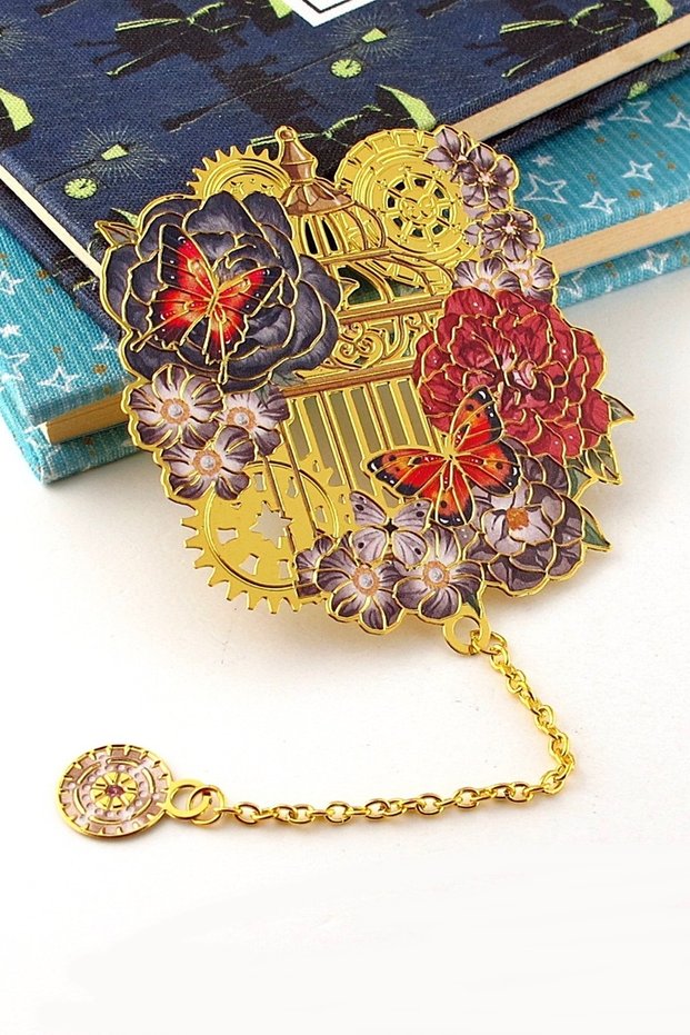 Spirit of the Time Mechanical Watch and Butterflies Metal Bookmark Bookmark Ay049