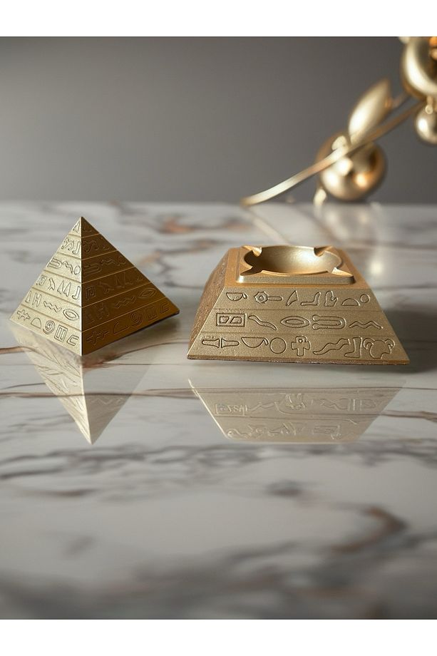 Elithé Studio Mat Gold Piramit Kül Tablası – Dekoratif El Yapımı Obje - 5