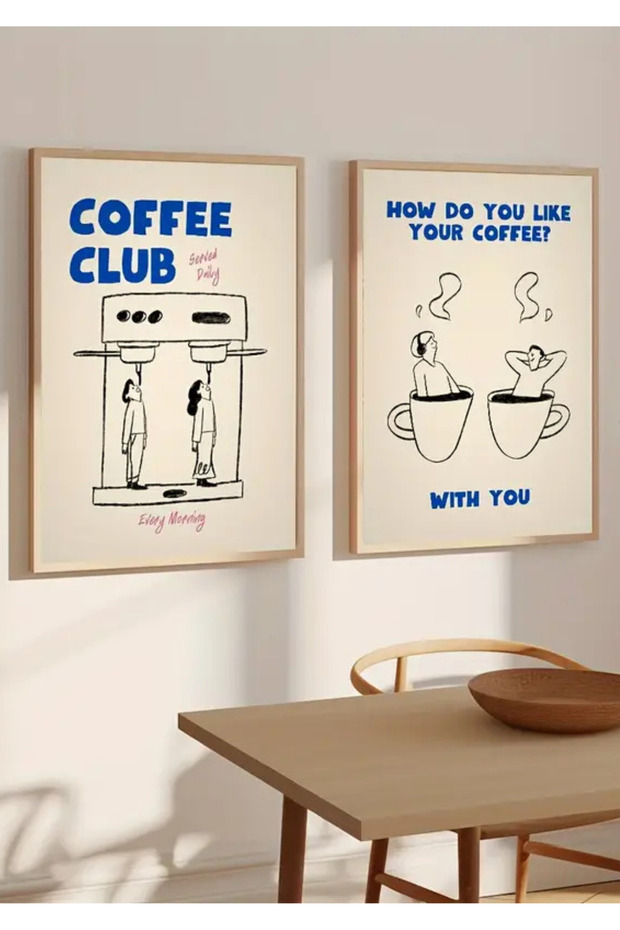 Natural Wooden Framed Uv Printing 2-Piece Coffee Wall Painting Modern Stylish Kitchen Coffee Corner Wall Decor