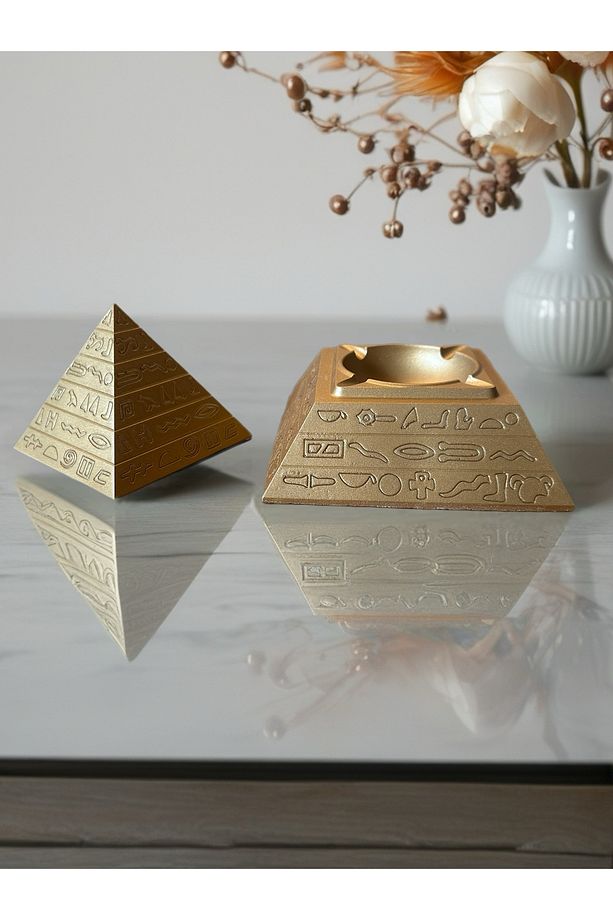 Elithé Studio Mat Gold Piramit Kül Tablası – Dekoratif El Yapımı Obje - 1