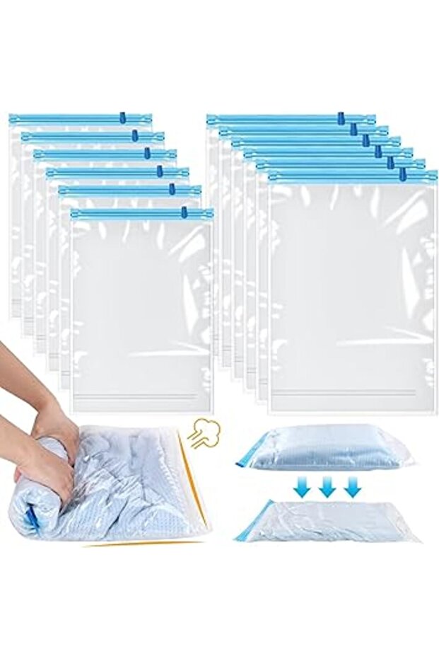 12 Pack Travel Compression Bags – 40x60cm & 35x50cm, No Vacuum Needed, Travel Essentials