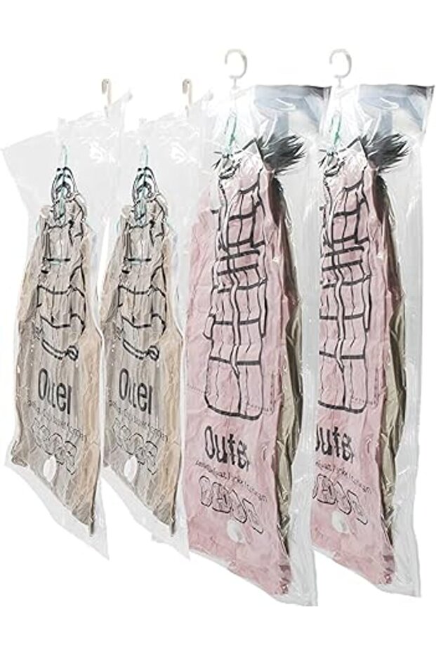 4 Pack Hanging Vacuum Storage Bags with Hangers – 2pcs 67x90cm & 2pcs 67x110cm