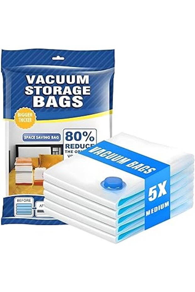 5 Pack Medium Travel Vacuum Storage Bags – Reusable Compression Bags for Luggage & Home Use