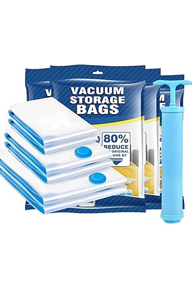 6-Pack Vacuum Compression Bags with Hand Pump, for Clothes, Bedding, Blankets, Travel & Storage