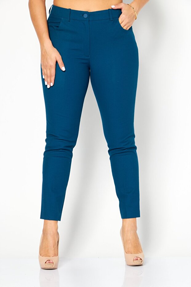 Women Stretch Solid Chino Pants, Blue
