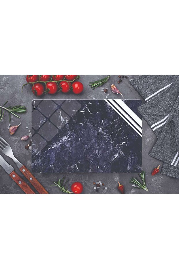 Glass Cutting Board and Presentation Board, 20X30, 4 Mm, Black Marble Pattern
