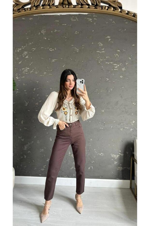 A.U.R.A >>>Women's High Belt Lycra Boyfrend Mom Jeans (S.T.R.A.I.G.H.T F.İ.T)