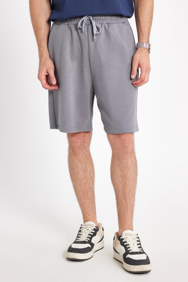 Men's Relax Fit Relaxed Cut Gray Bermuda Shorts with Side Pockets