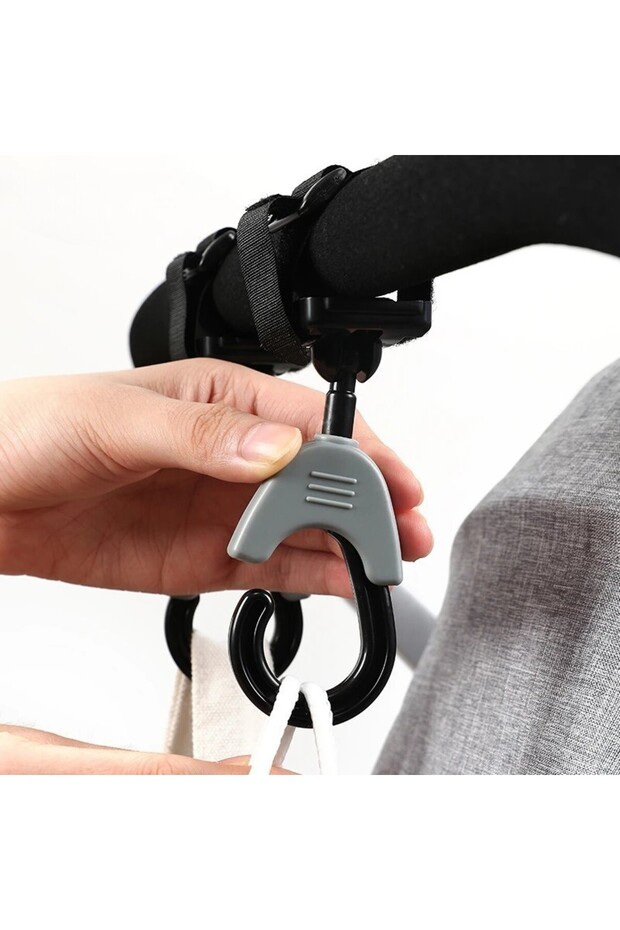 Set 2 Hooks for Stroller, Flippy, Plastic and Velcro, Max Load 2 kg, Black - 7