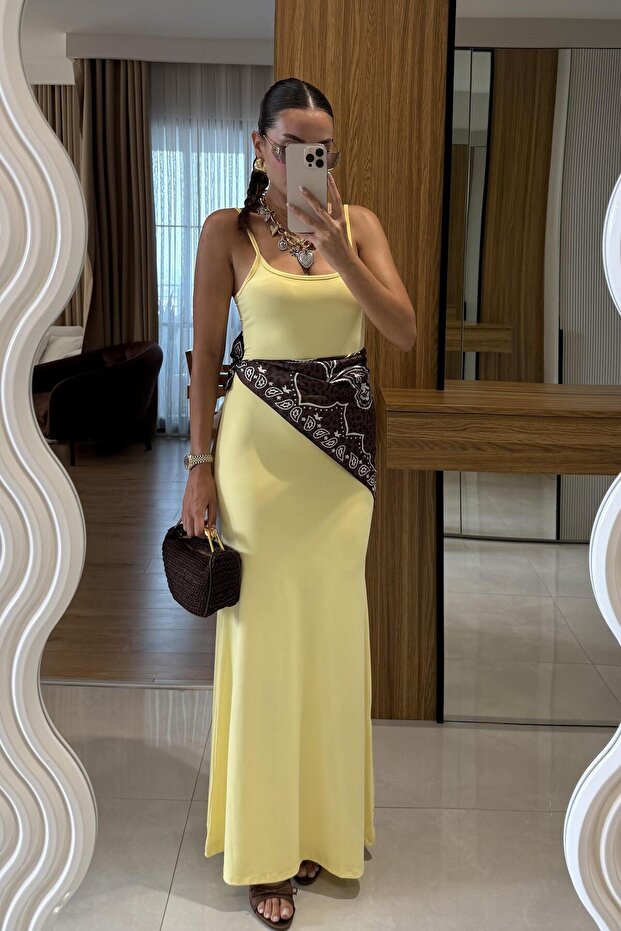 Kenway Sarı Streç İpli Elbise - 2