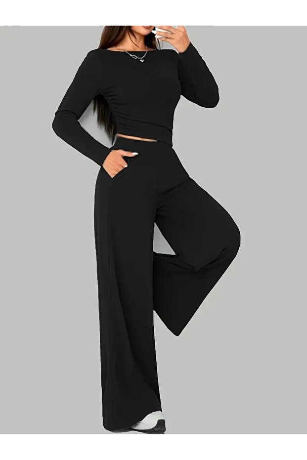 Women's Black Baggy Plus Size Loose Fit High-Quality Stretchy Comfortable Fabric Sweatpants LOSSİA110