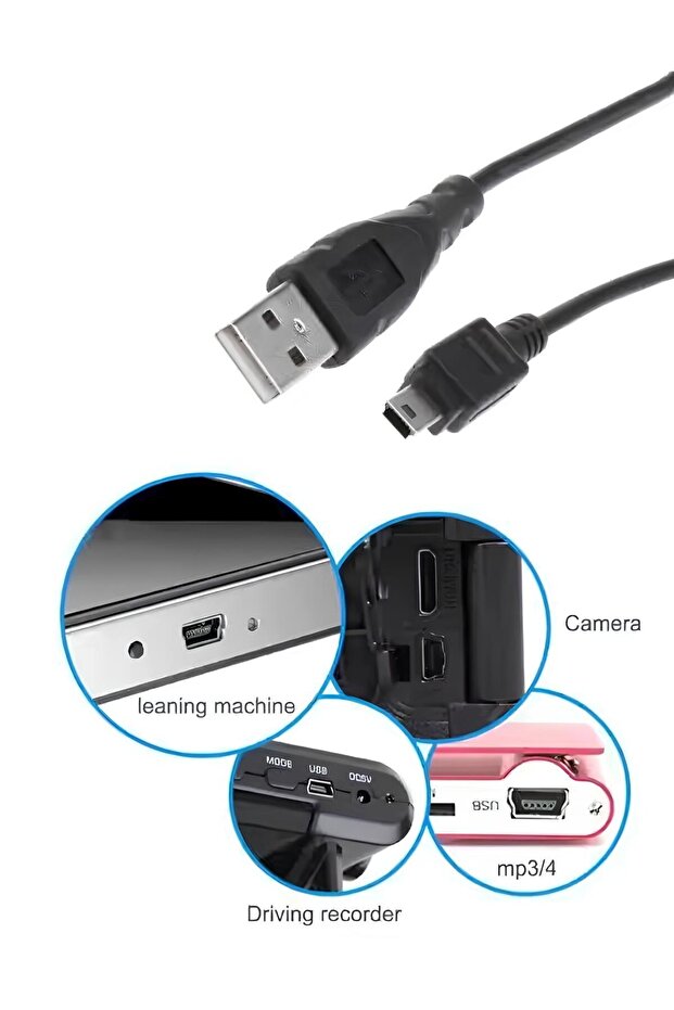 Mini USB 5 Pin Kablo 🔌 1.5 Metre Data Şarj Kablosu USB to Mini B – Siyah - 3
