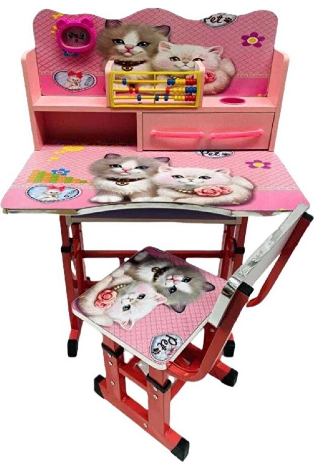 Desk Set with Chair Made of MDF, Metal Frame, with Adjustable Height, Educational Clock, Abacus - 1