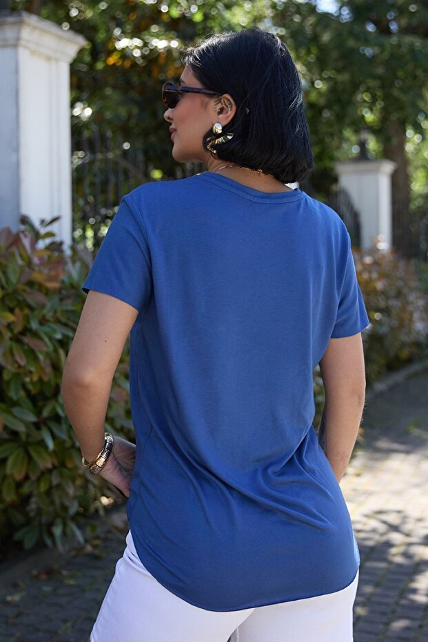 تي شيرت أساسي سادة نيلي - 6