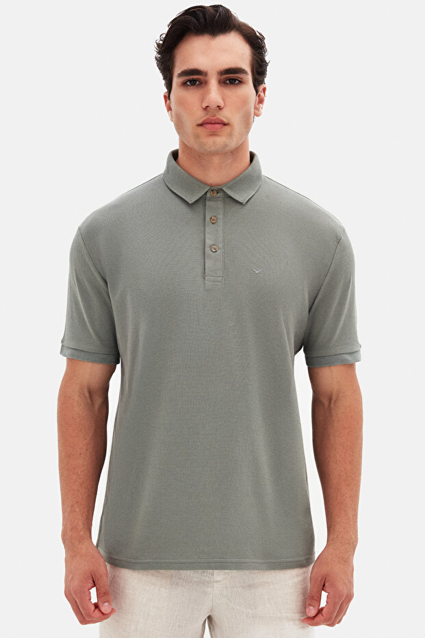 Ds Damat Regular Fit Dark Moss Pique Textured 100% Cotton Polo T-Shirt