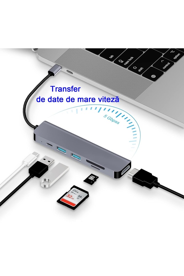 ® 6-in-1 USB-C Hub, 4K HDMI, USB 3.0/2.0, SD/TF, 87W PD, Multiport Adapter, Gray - 4