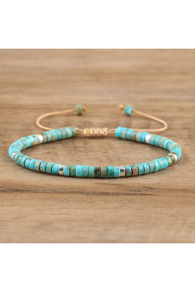 16.5cm Blue Emperor 1PC Natural Blue Emperor Stone Beads Woven Bracelet Polished Block Shape Adjusta