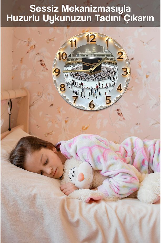 🕋 Kâbe Manzaralı 3D Görünümlü MDF Duvar Saati – 33 cm ✨ sdw92 - 5