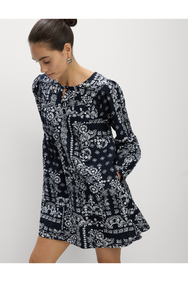 Pamuk Zengin Mini Baskılı Swing Elbise - 4