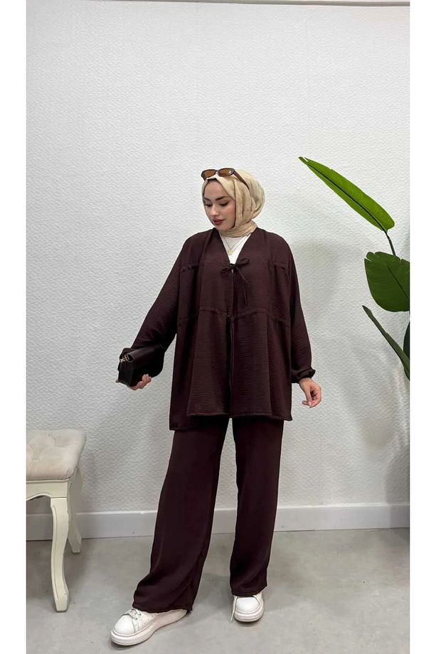 Ayrobin Bağcıklı pantolonlu Tesettür Alt Üst Takım - 1