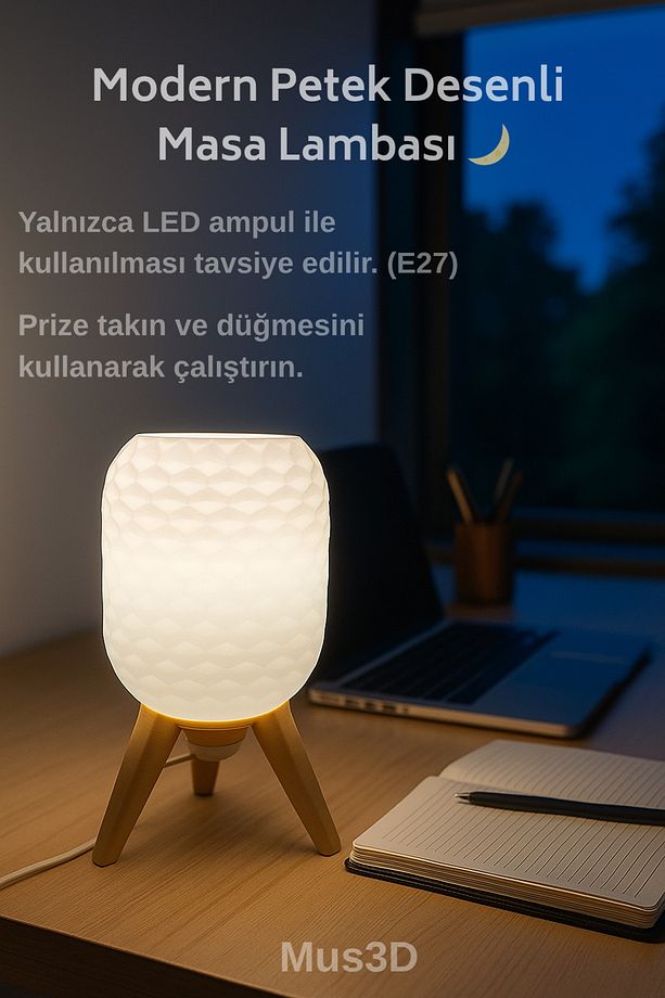 Modern Petek Desenli Masa Lambası 🌙 (Mus3D) - 2