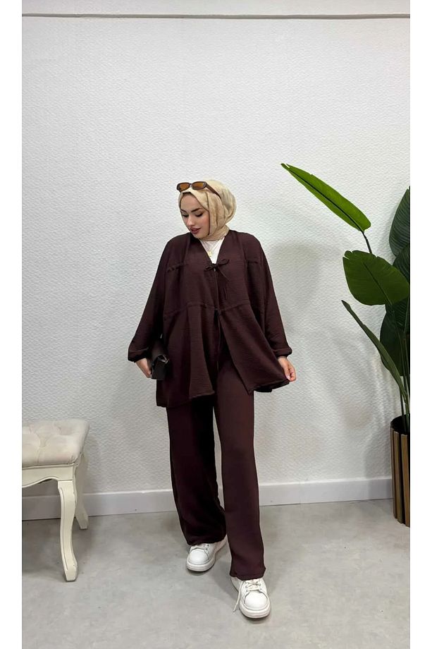 Ayrobin Bağcıklı pantolonlu Tesettür Alt Üst Takım - 4
