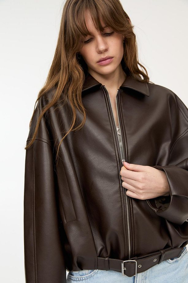 Suni deri bomber ceket - 5