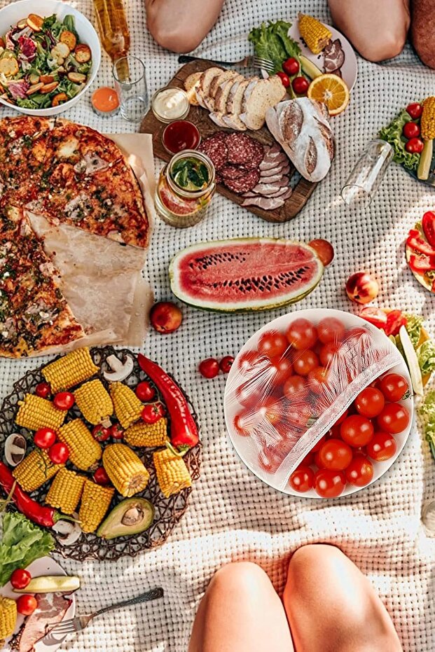 Lastikli Buzdolabı Poşeti 50x40cm Şeffaf Gıda Yiyecek Saklama Torbası Piknik Kamp Poşeti 100 Adet - 5
