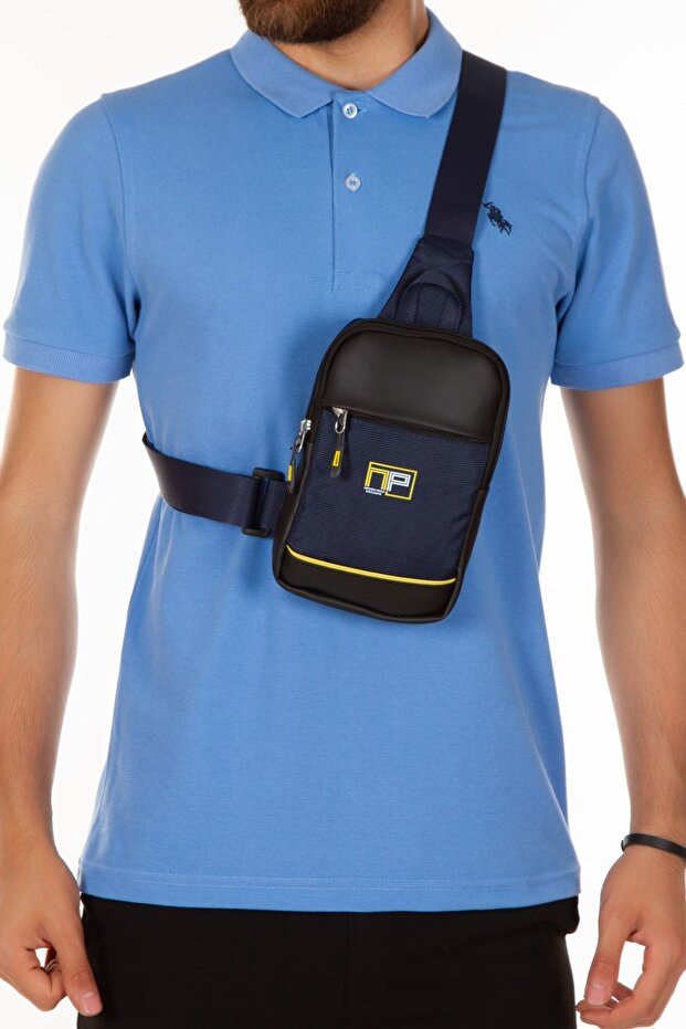 Impertex Fabric Daily Crossbody Chest and Shoulder Bag with Phone Compartment - Navy Blue