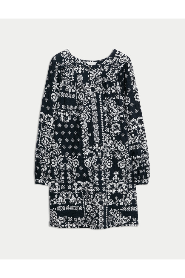 Pamuk Zengin Mini Baskılı Swing Elbise - 5