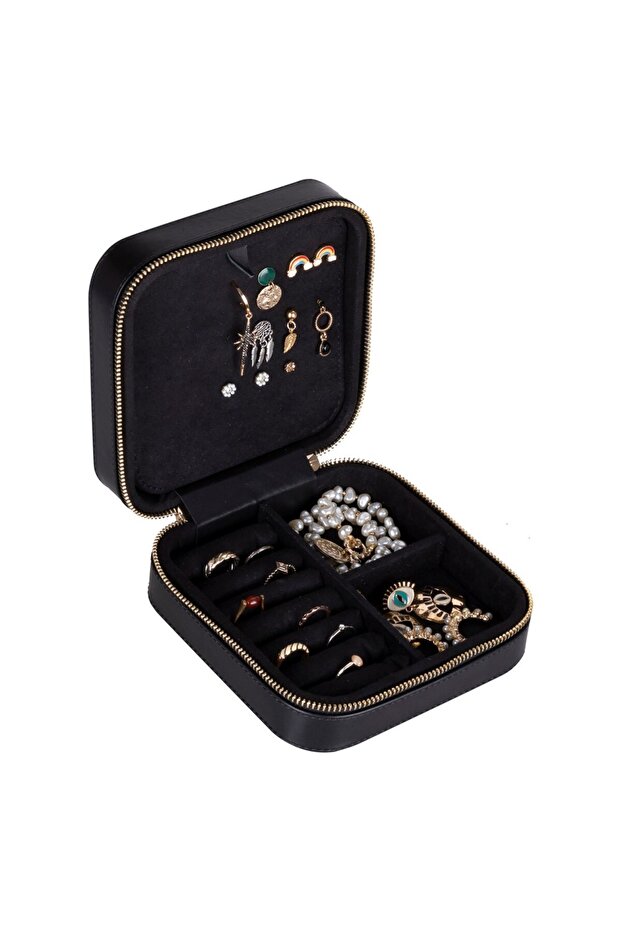 Real Leather Travel Size Jewelry Organizer Box, Jewellery Accessory Case, Earrings Necklace Rings Organizing