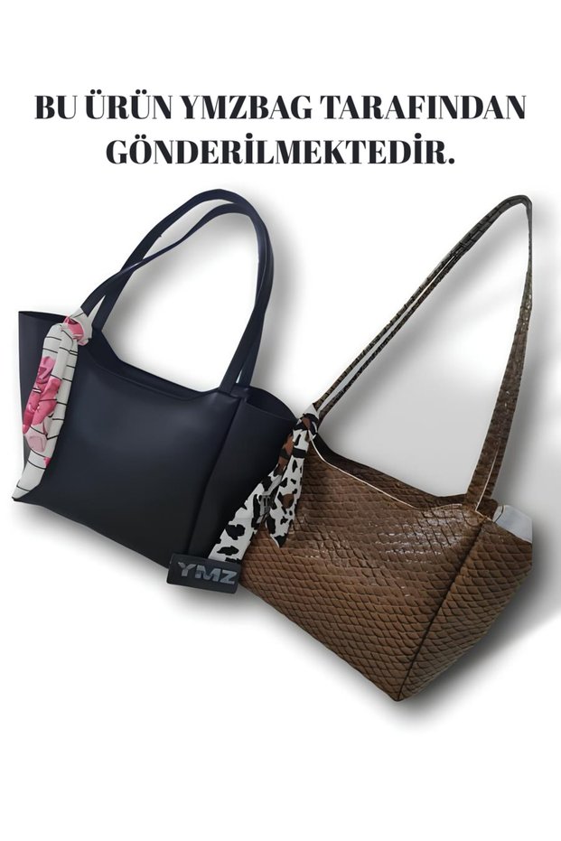 Double Women's Scarf Zipper Closure Shopper Hand and Shoulder Bag