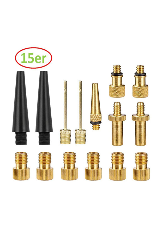 Golden 15pcs Copper Bicycle Valve Adapter Set Bike Tire Pump Adapter Kit Inflator Pump Accessory Val