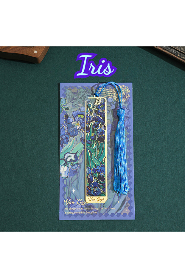 Iris Vintage Oil Painting Metal Bookmarks - Hollow Hot Stamping Long Tassel Elegant Bookmarks - Stat