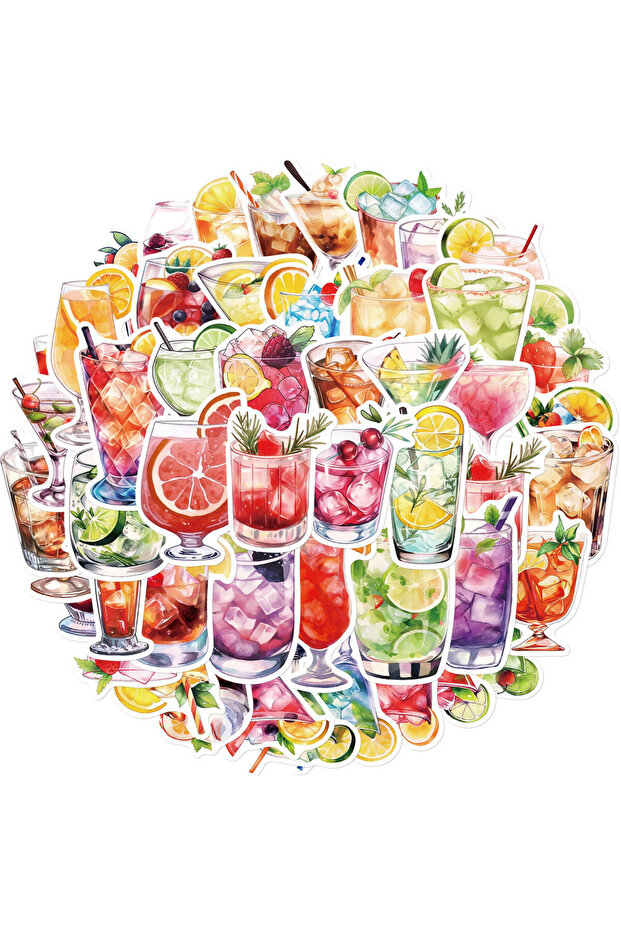 50PCS Watercolor Version Cocktail Glasses Waterproof Graffiti Stickers for Helmet Bicycle Hand Ac...