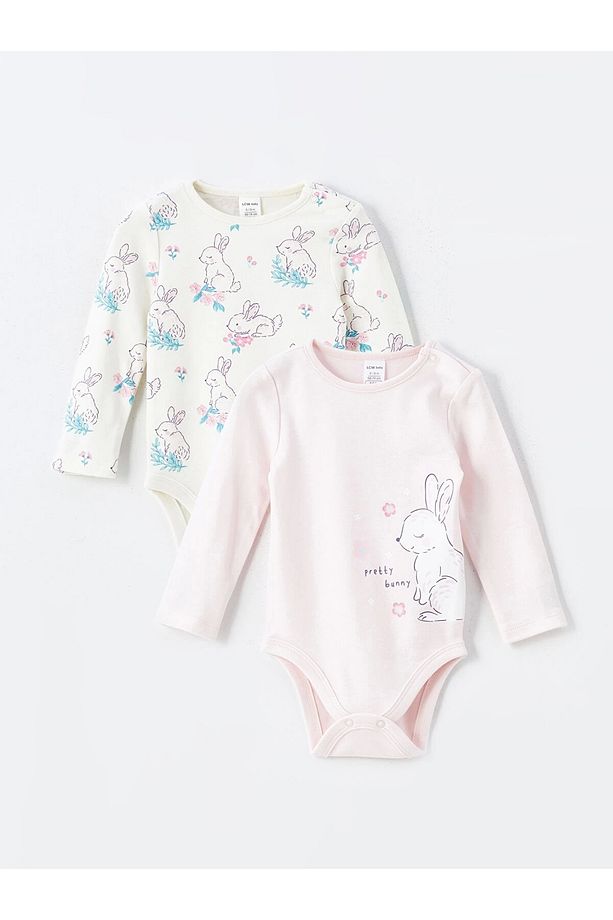 Pembe Bisiklet Yaka Kız Bebek Çıtçıtlı Bodysuit 2'li - 1