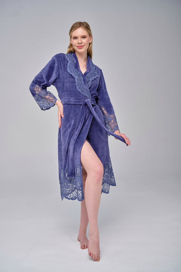 Elegant Stylish Lace Niki Velvet Bamboo Cotton Dressing Gown