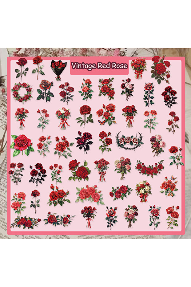 50PCS 50PCS Retro Red Rose High Beauty Graffiti Stickers DIY Handbooks, Phone Cases, Notebook PET Wa