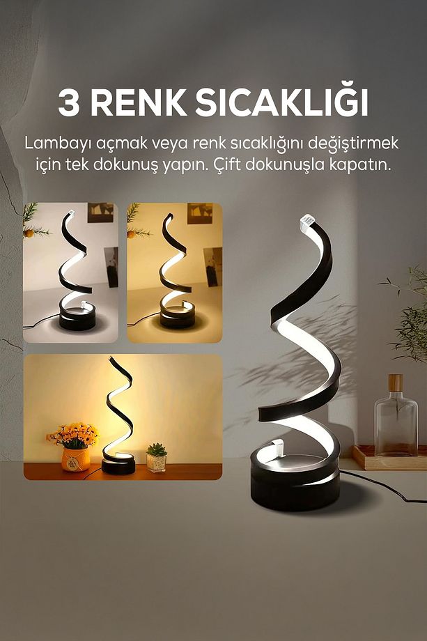Spiral LED Masa Lambası - 3 Renk Işık Seçeneği - 3