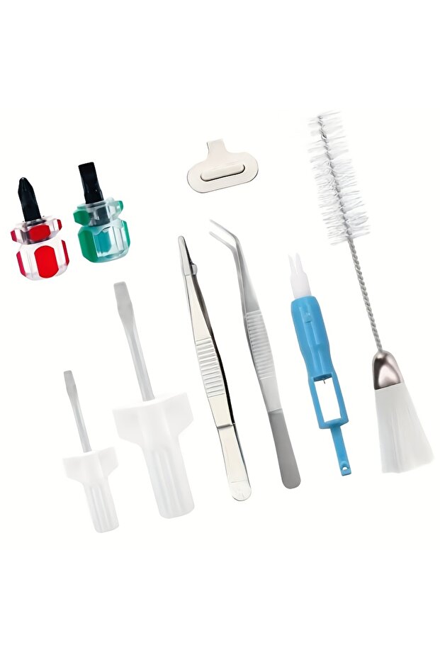 9pcs Sewing Machine Cleaning Kit with Metal Tweezers, Double-ended Brush and Screwdriver, Screwdrive